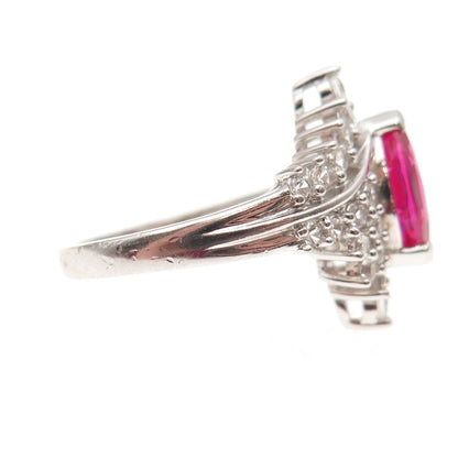 JH Young 925 Sterling Silver Lab-Created Ruby Real White Topaz Ring Size 7