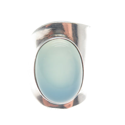 925 Sterling Silver Vintage Real Blue Chalcedony Gem Adjustable Ring Size 7