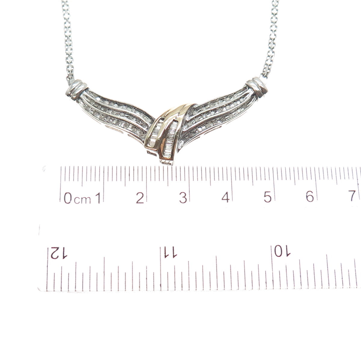 SUN 925 Sterling Silver 14K Gold Real Diamond Bismark Chain Necklace 16"