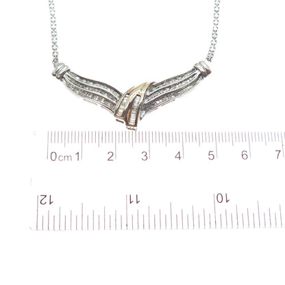 SUN 925 Sterling Silver 14K Gold Real Diamond Bismark Chain Necklace 16"