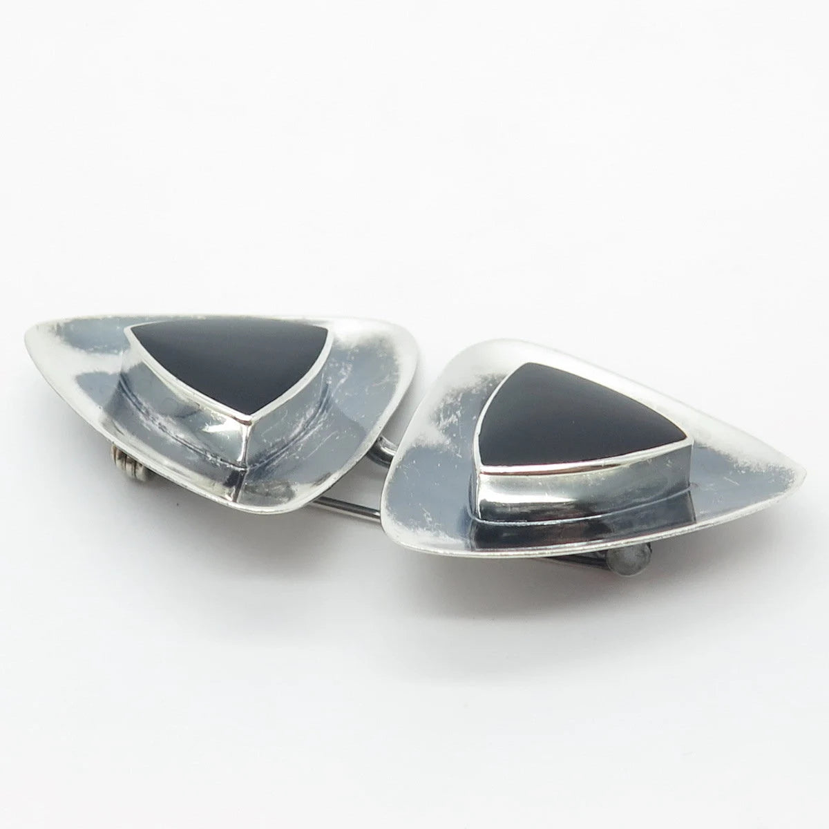 925 Sterling Silver Vintage BOMA Real Black Onyx Gemstone Pin Brooch