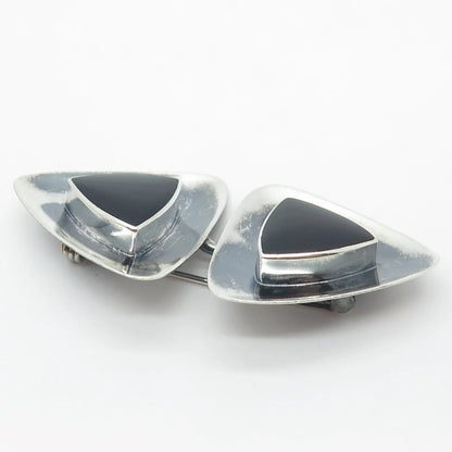 925 Sterling Silver Vintage BOMA Real Black Onyx Gemstone Pin Brooch