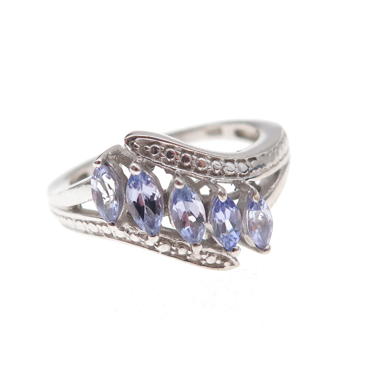 Chuck Clemency 925 Sterling Silver Real Marquise-Cut Tanzanite Ring Size 6.75
