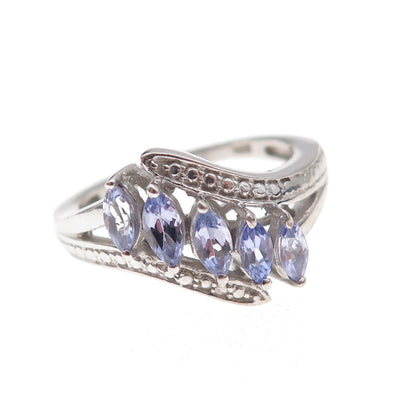 Chuck Clemency 925 Sterling Silver Real Marquise-Cut Tanzanite Ring Size 6.75
