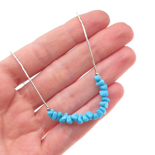 925 Sterling Silver Vintage Real Turquoise Beads Liquid Chain Necklace 18"