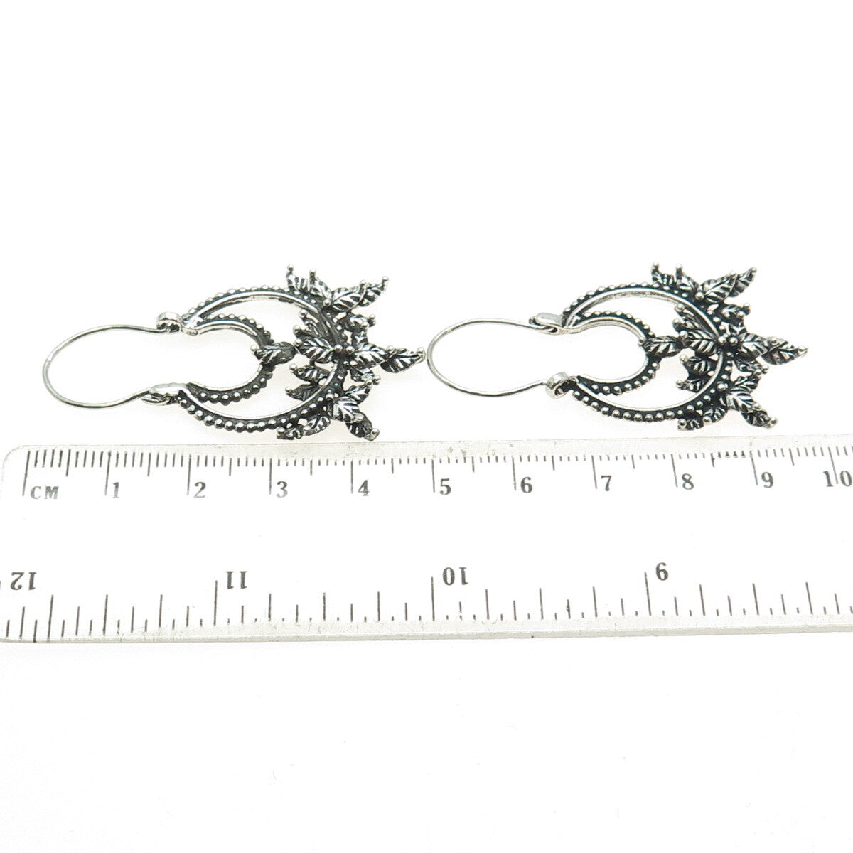 925 Sterling Silver Vintage Leaf Ethnic Oxidized Earrings