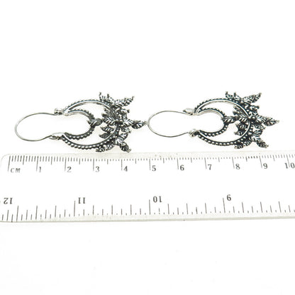 925 Sterling Silver Vintage Leaf Ethnic Oxidized Earrings