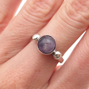 925 Sterling Silver Vintage Real Amethyst Modernist Oxidized Ring Size 6.25