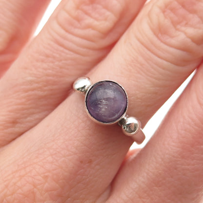 925 Sterling Silver Vintage Real Amethyst Modernist Oxidized Ring Size 6.25