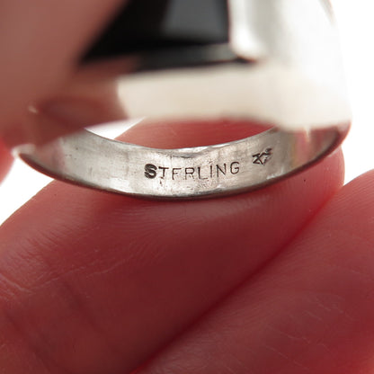 Vargas 925 Sterling Silver Antique Art Deco Real Black Onyx Signet Ring Size 9