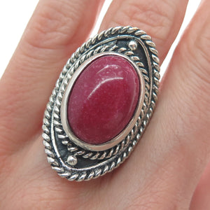 925 Sterling Silver Vintage Real Rhodonite Roped Oxidized Ring Size 8.75