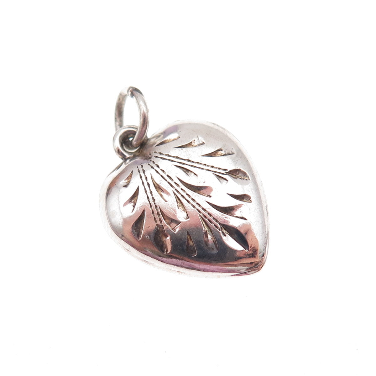 925 Sterling Silver Antique Art Deco Engraved Chatelaine Heart Charm Pendant