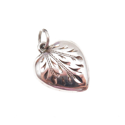 925 Sterling Silver Antique Art Deco Engraved Chatelaine Heart Charm Pendant