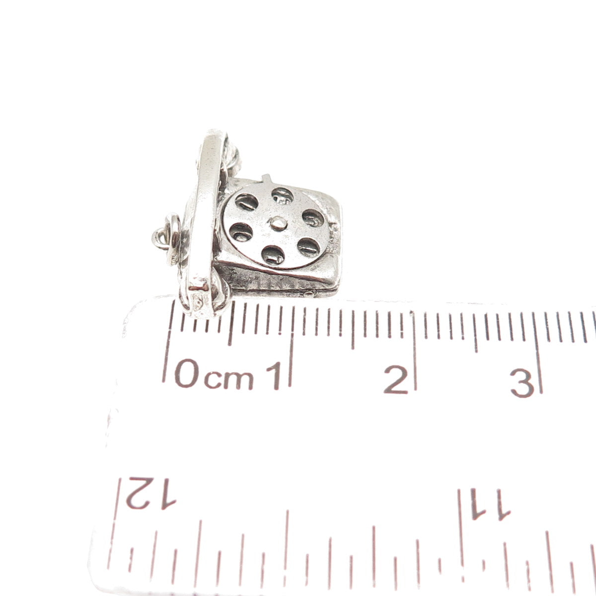 WELLS 925 Sterling Silver Vintage I Love You Rotary Phone 3D Mini Charm Pendant