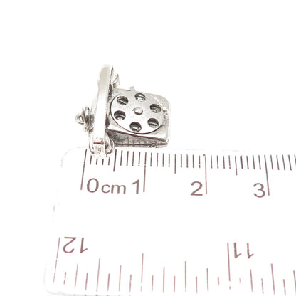 WELLS 925 Sterling Silver Vintage I Love You Rotary Phone 3D Mini Charm Pendant