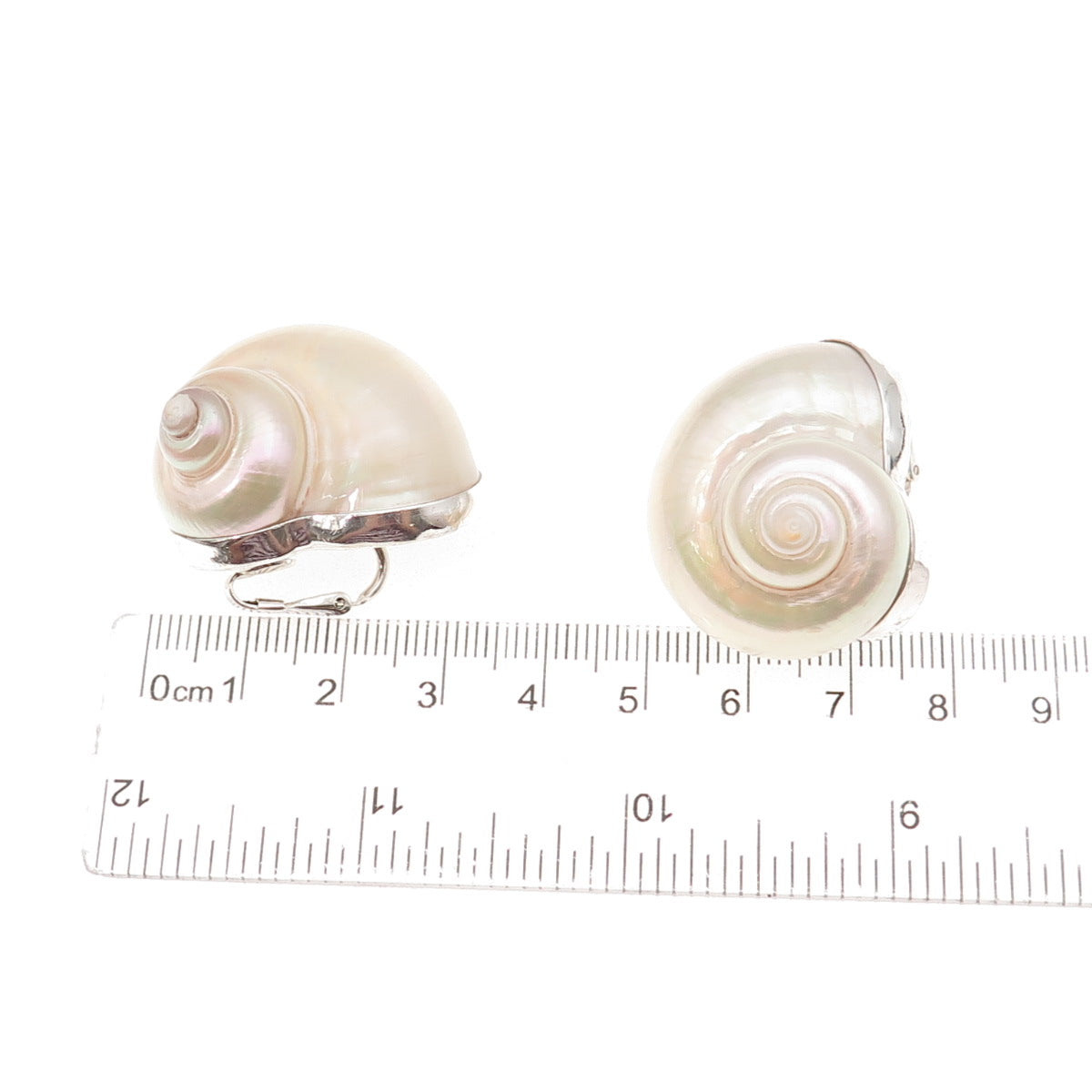 Betsy Fuller 925 Sterling Silver Vintage 1986 Real Seashell Clip On Earrings