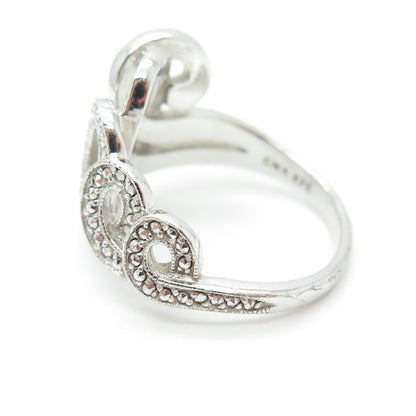 925 Sterling Silver Real Marcasite Swirl Ring Size 9.75