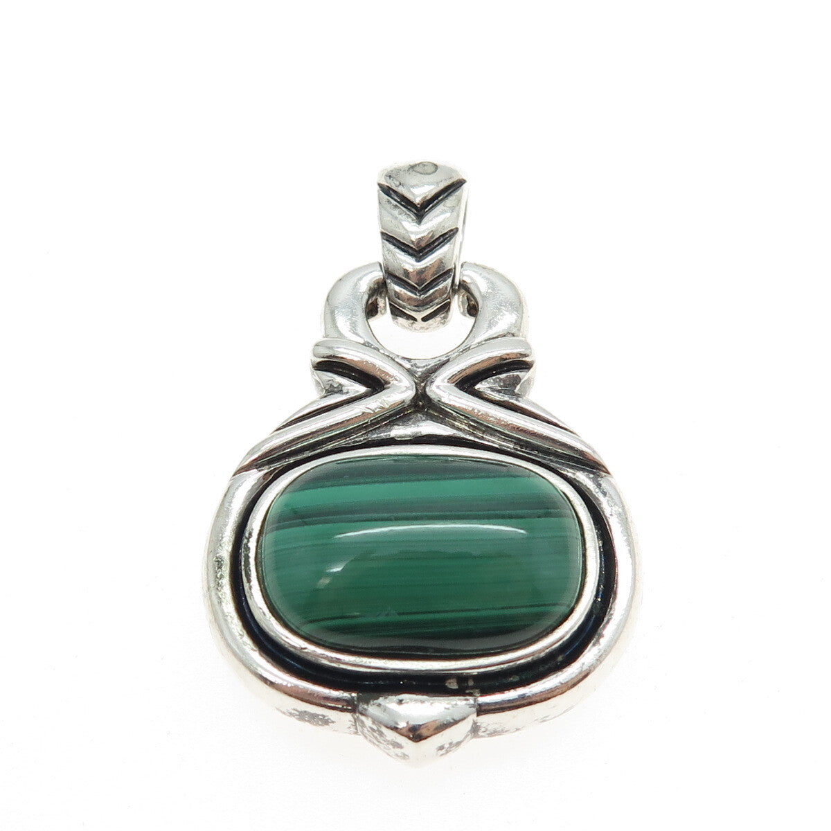925 Sterling Silver Vintage Real Malachite Modernist Pendant