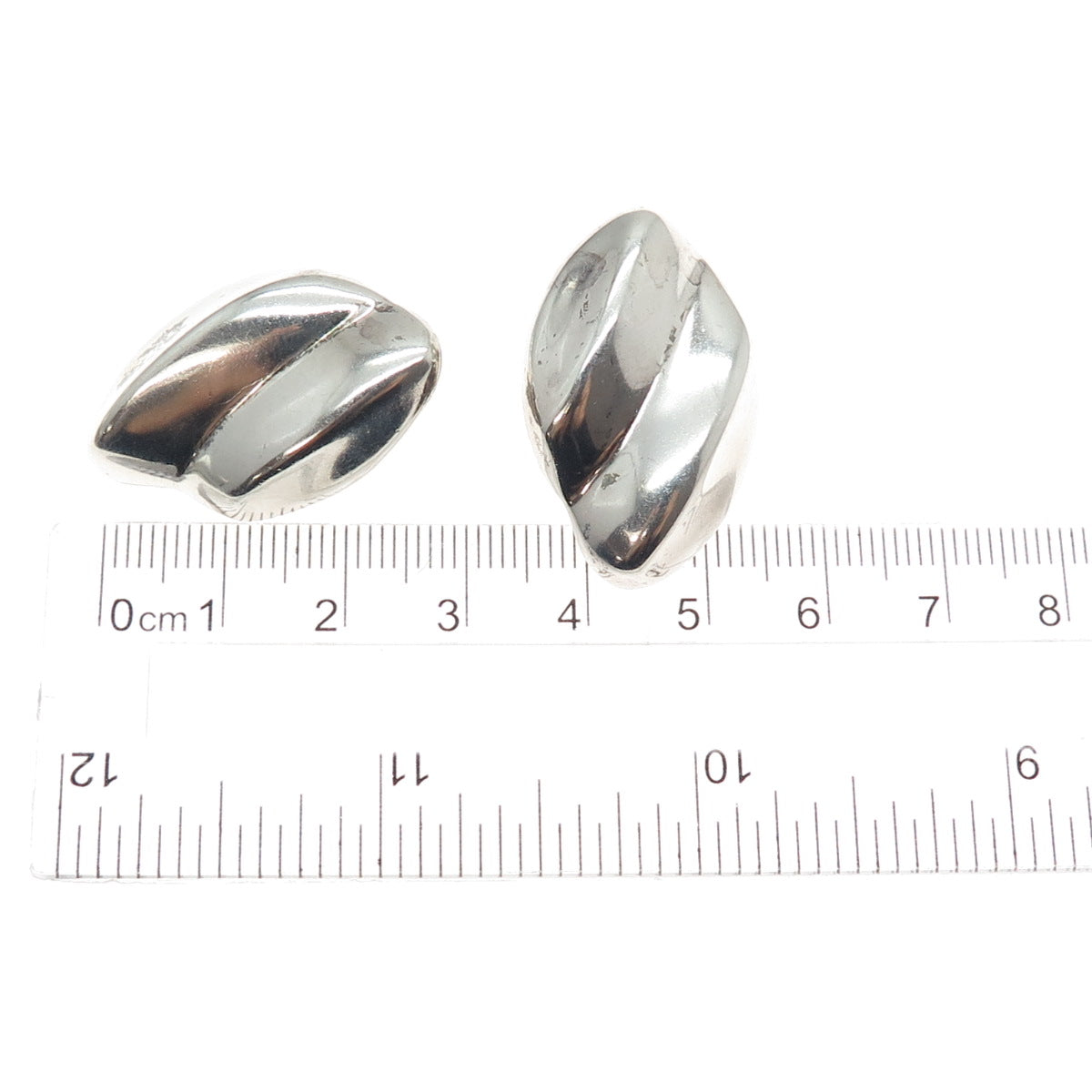 925 Sterling Silver Vintage Mexico Modernist Petal Clip On Earrings
