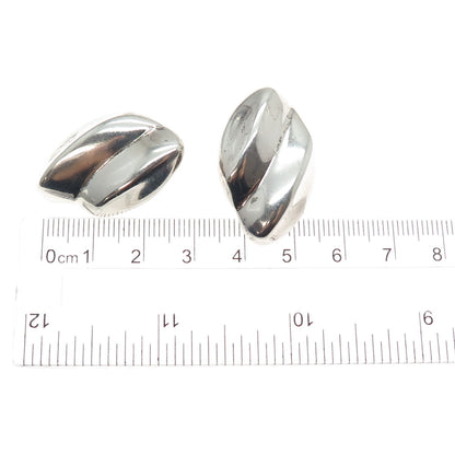 925 Sterling Silver Vintage Mexico Modernist Petal Clip On Earrings