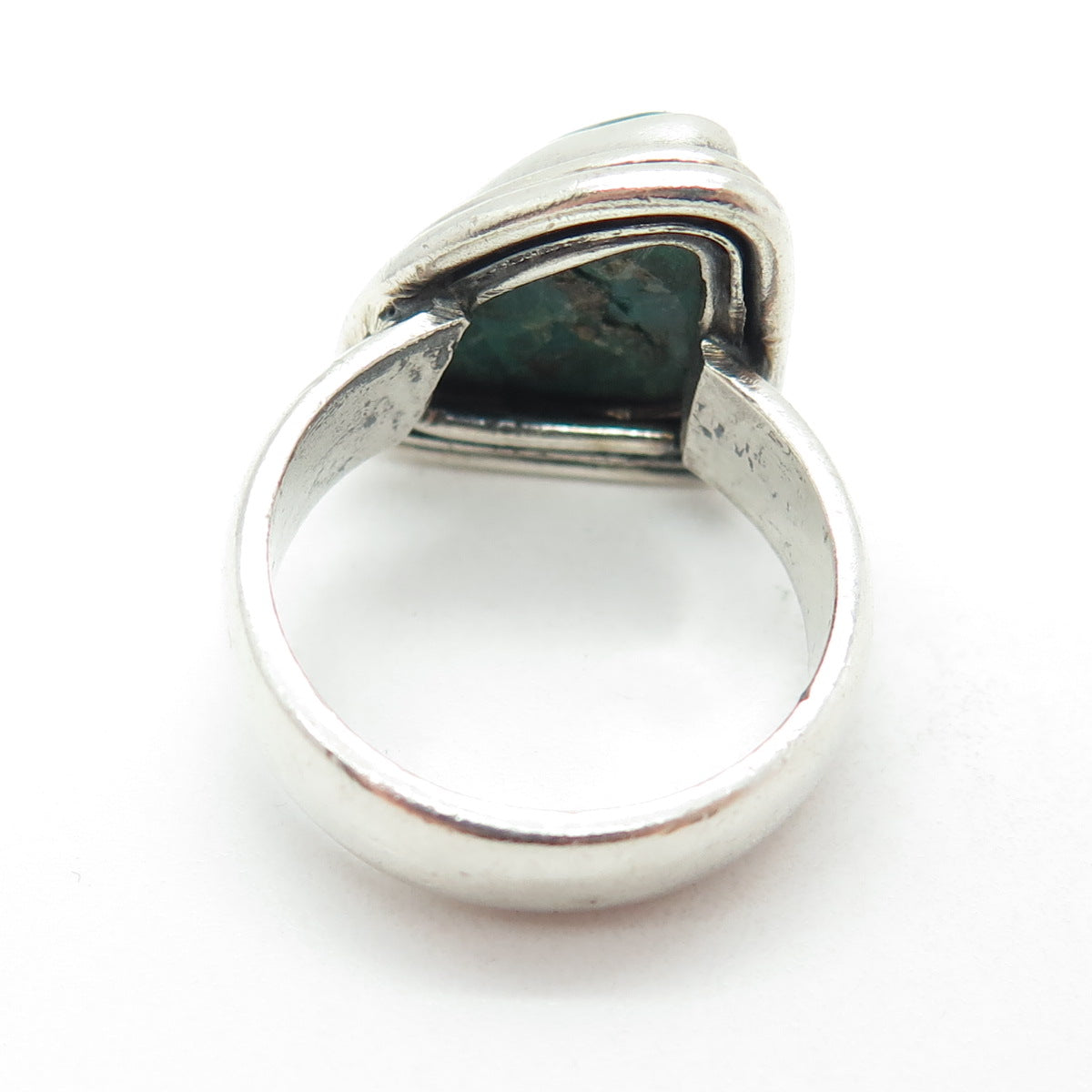 925 Sterling Silver Vintage Real Kingman Turquoise Shark Fin Ring Size 8.25