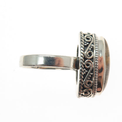 925 Sterling Silver Vintage Real Cabochon Rutilated Quartz Swirl Ring Size 6.25