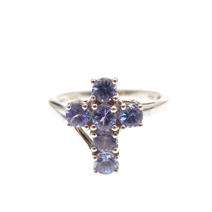 Chuck Clemency 925 Sterling Silver Real Round-Cut Tanzanite Cross Ring Size 7.25