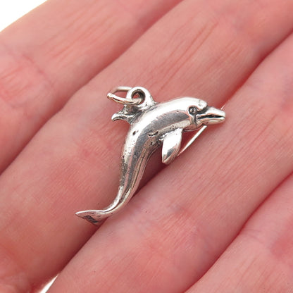 925 Sterling Silver Vintage Dolphin Oxidized 3D Mini Charm Pendant