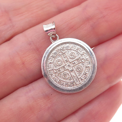 925 Sterling Silver Vintage Mexico Saint Benedict Religious Medal Charm Pendant