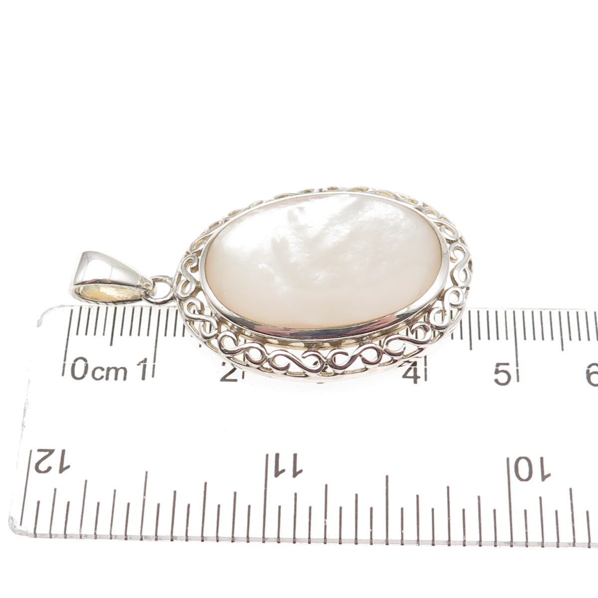 925 Sterling Silver Vintage Real MOP Swirl Charm Pendant