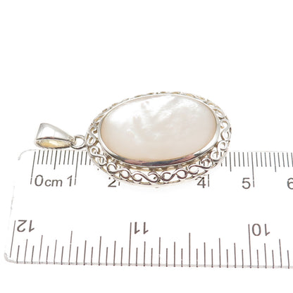 925 Sterling Silver Vintage Real MOP Swirl Charm Pendant