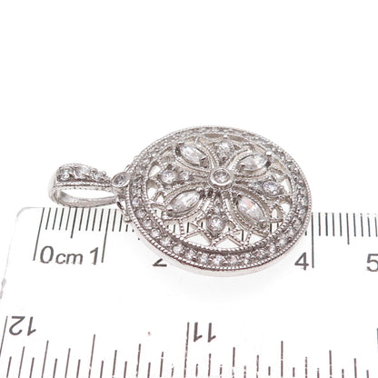 925 Sterling Silver Round & Marquise-Cut C Z Floral Circle of Life Pendant