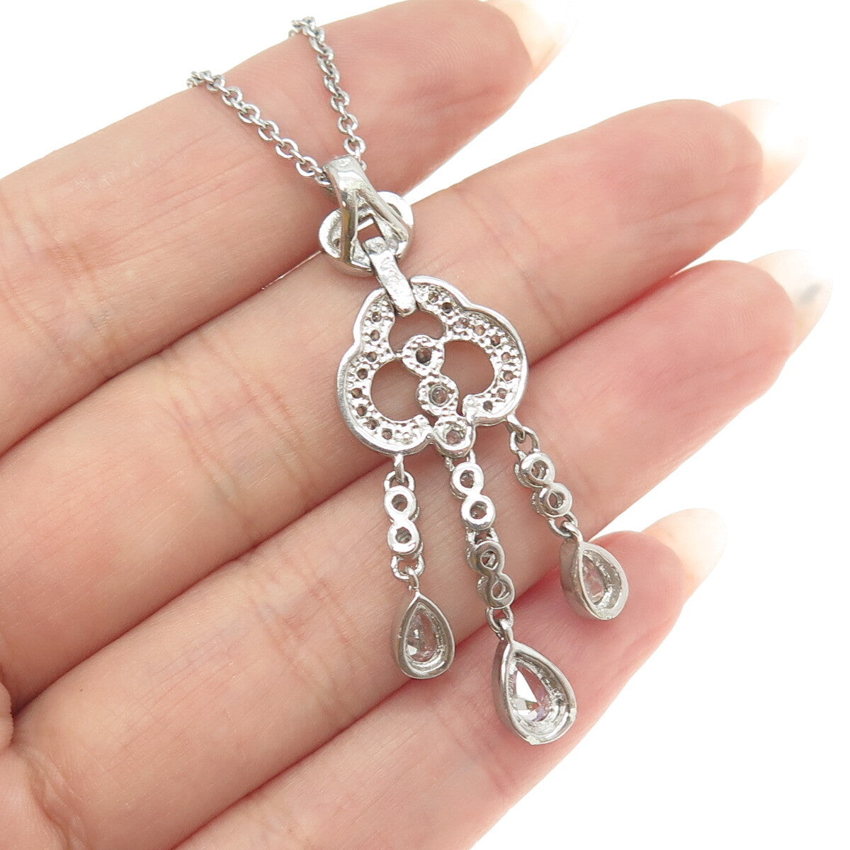 925 Sterling Silver Pave C Z Rolo Chain Necklace 16"
