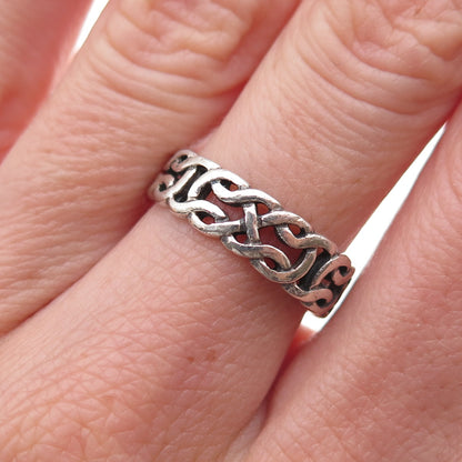 Peter Stone Sterling Silver Vintage Celtic Love Knot Oxidized Band Ring Size 7