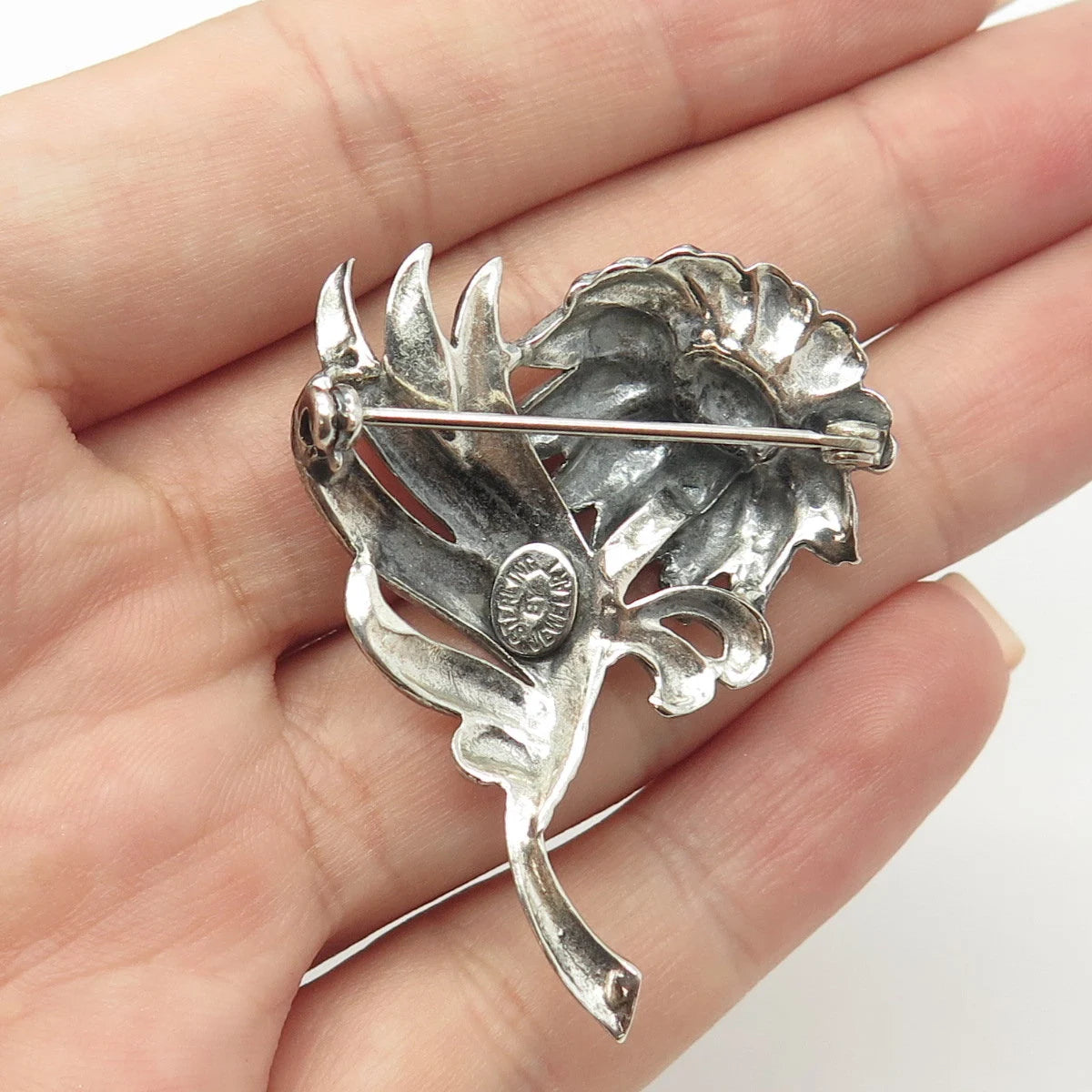925 Sterling Silver Antique Art Deco Jewelart Floral Leaf Pin Brooch