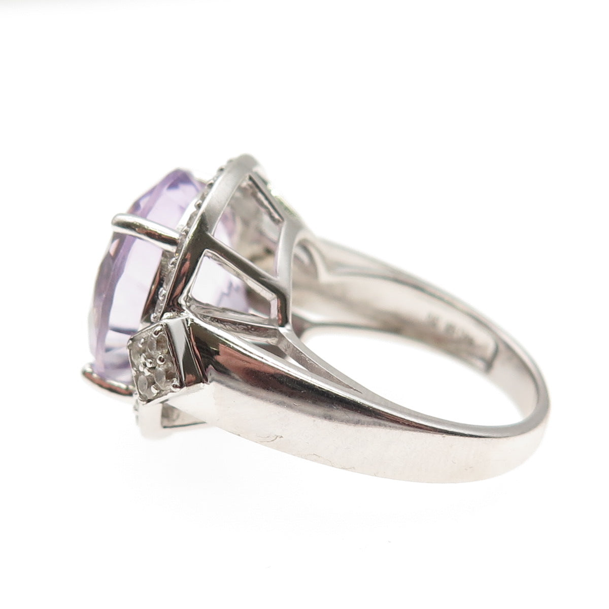 925 Sterling Silver Real Round-Cut Amethyst & White Topaz Ring Size 7
