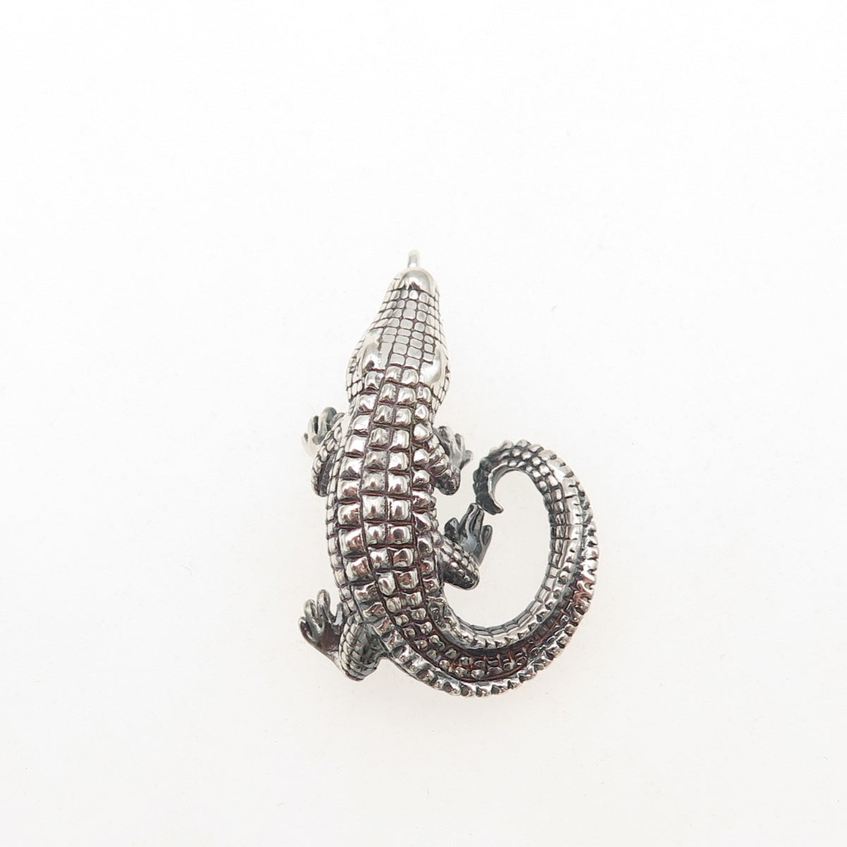 925 Sterling Silver Vintage Crocodile Oxidized 3D Charm Pendant