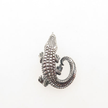 925 Sterling Silver Vintage Crocodile Oxidized 3D Charm Pendant