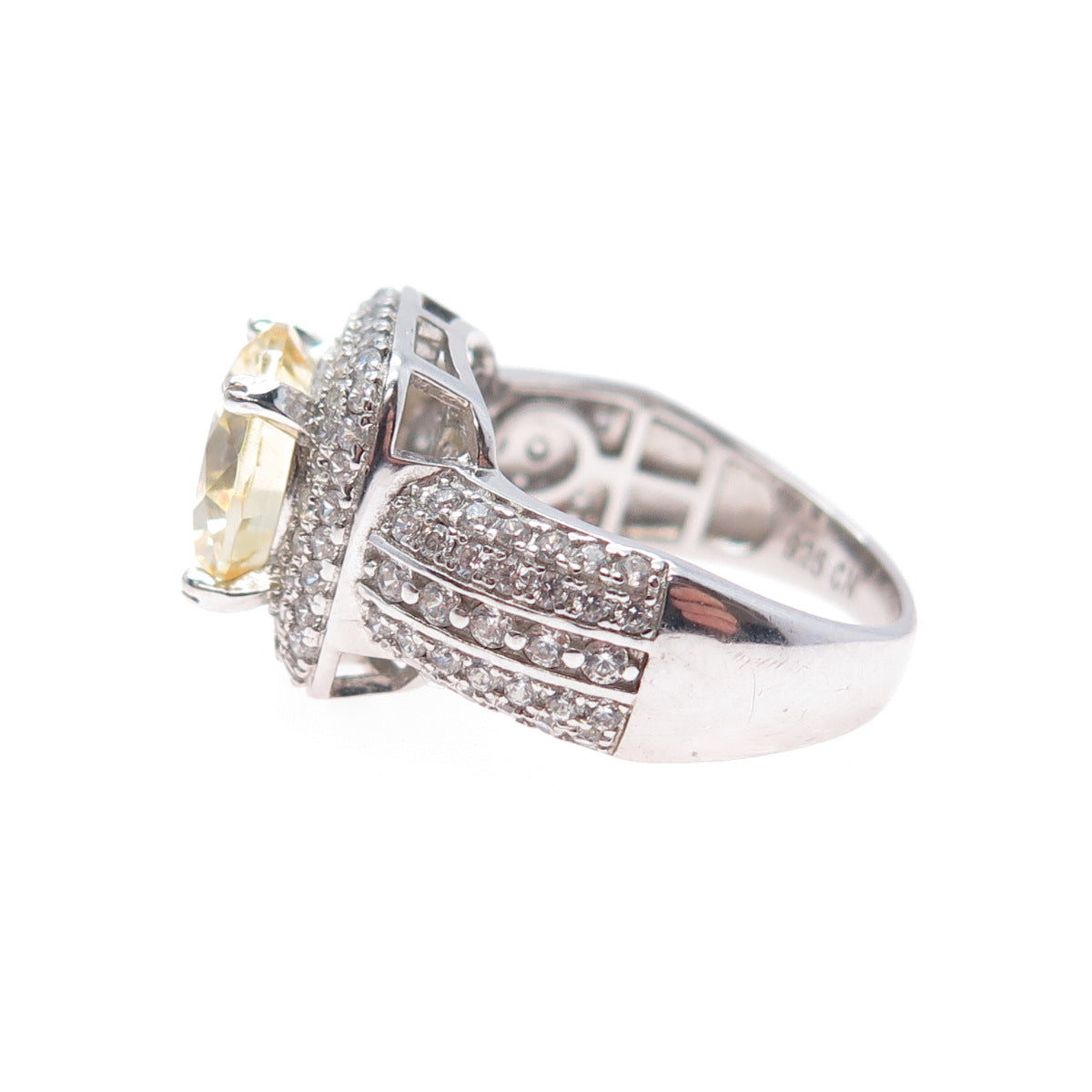 925 Sterling Silver Canary & White C Z Sparkle Ring Size 7