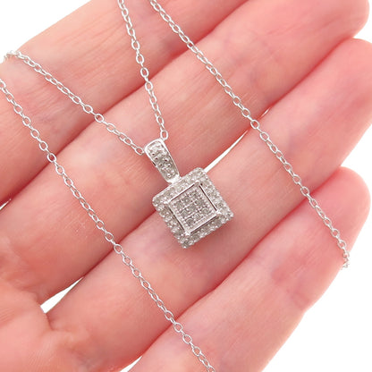 925 Sterling Silver Real Round-Cut Diamond Cable Chain Necklace 18"