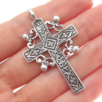 925 Sterling Silver Vintage Ornate Orthodox Cross Oxidized Pendant