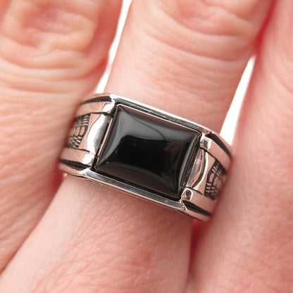 CHIMODA 925 Sterling Silver Real Black Onyx Arrow Oxidized Ring Size 7