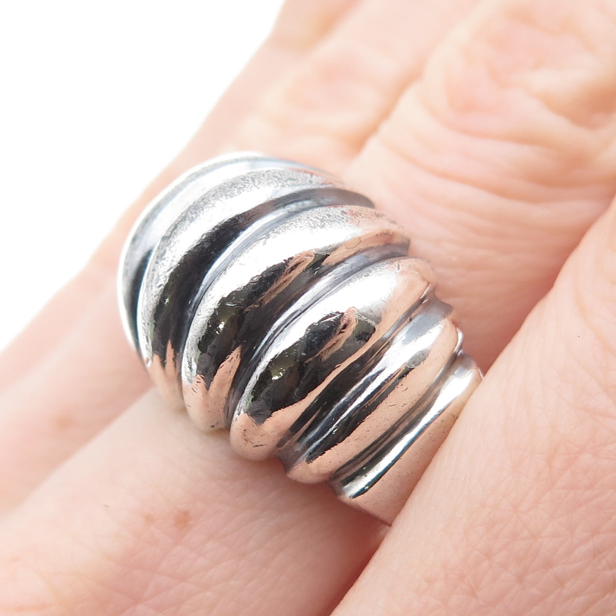 LARREY 925 Sterling Silver Vintage Mexico Modernist Dome Oxidized Ring Size 8.75