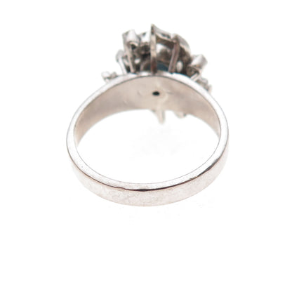 925 Sterling Silver Antique Art Deco Real Diamond & Sapphire Ring Size 6.75