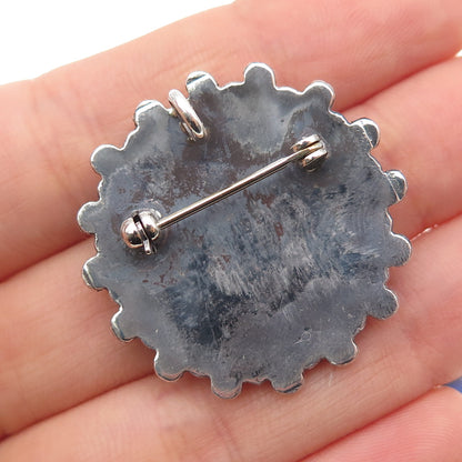 Old Pawn 925 Sterling Silver Vintage Southwestern Turquoise Pin Brooch / Pendant