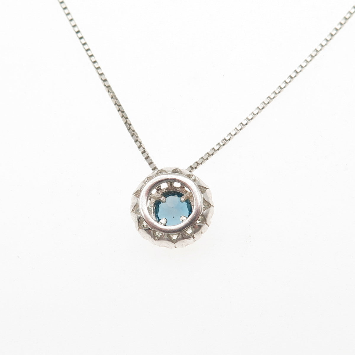 925 Sterling Silver Vintage Italy Real Blue Topaz Sun Box Chain Necklace 18"