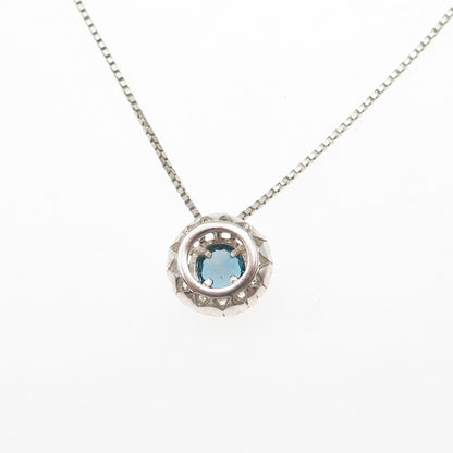 925 Sterling Silver Vintage Italy Real Blue Topaz Sun Box Chain Necklace 18"