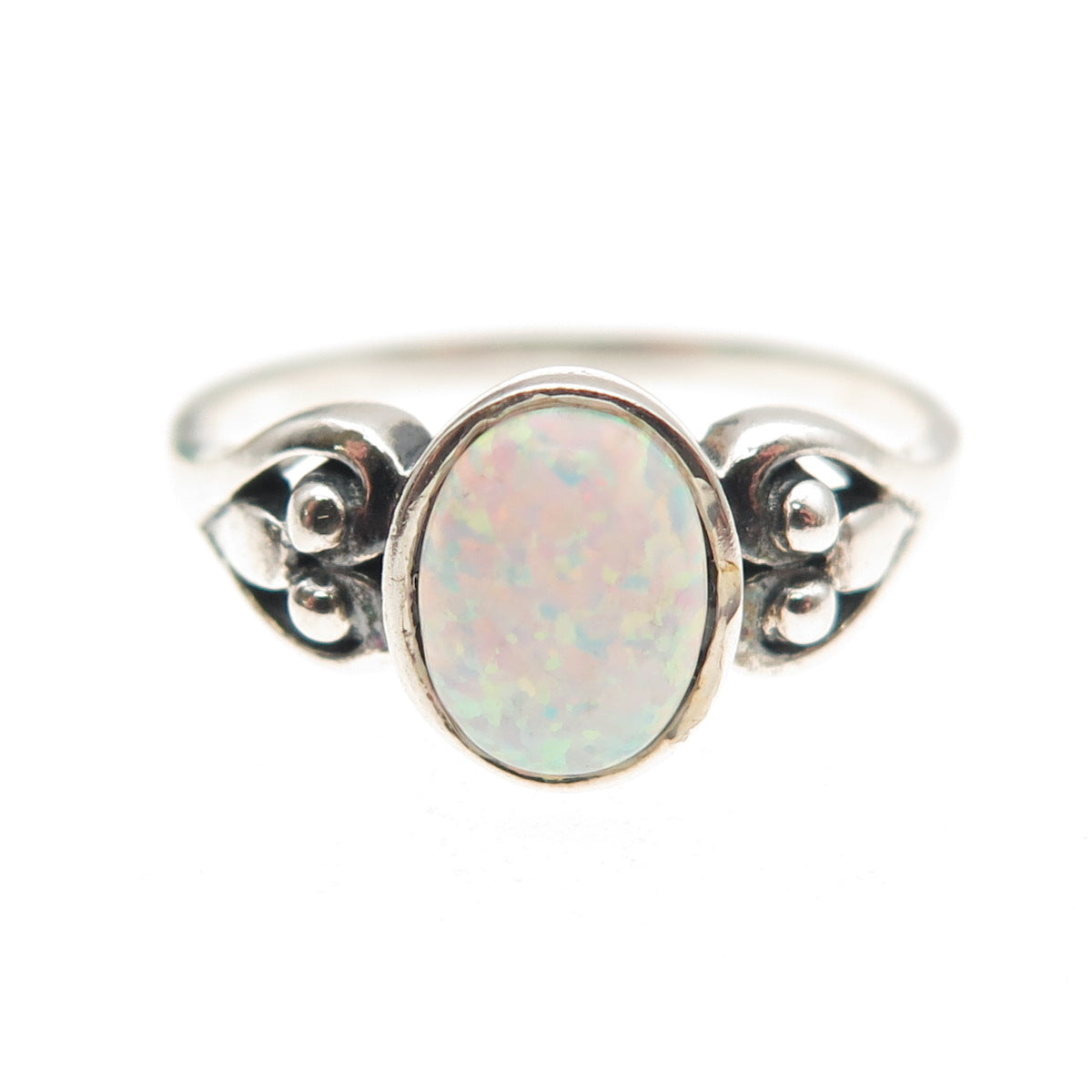 Equinox 925 Sterling Silver Vintage Real Opal Heart Oxidized Ring Size 8