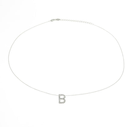 925 Sterling Silver Round-Cut C Z Letter "B" Initial Cable Chain Necklace 18-20"