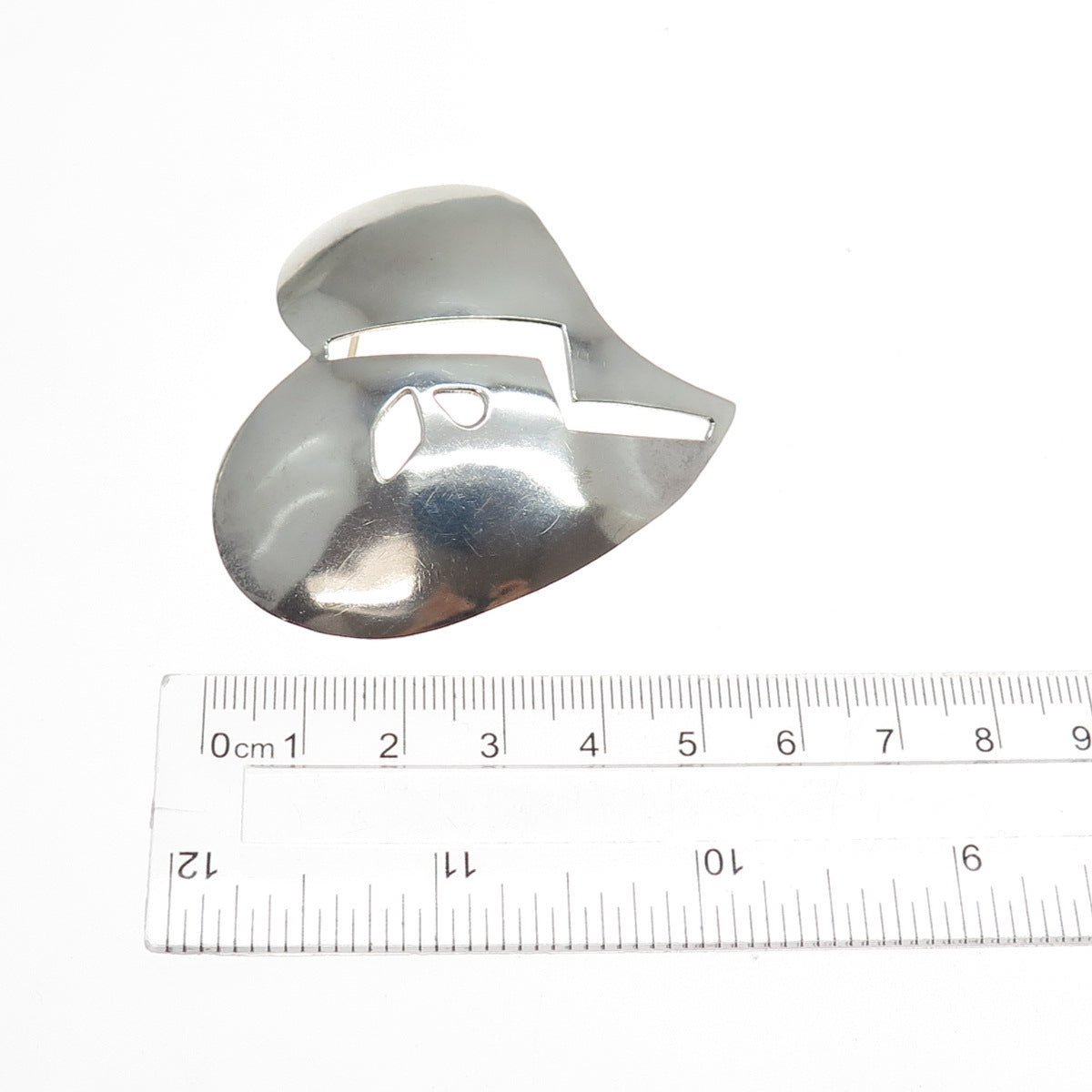 925 Sterling Silver Vintage Mexico Modernist Heart Pin Brooch